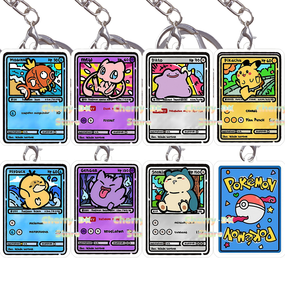 Comics Series อะคริลิคสองด้านการ์ดขนาดเล็กพวงกุญแจ Gengar Magikarp Mew Ditto Snorlax Hand Drawn รุ่น Q