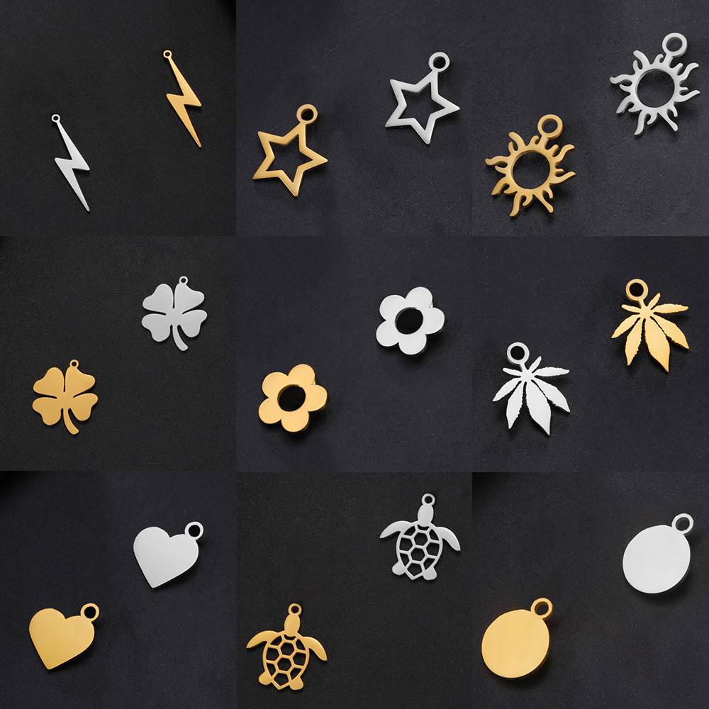MYSHAPE 5 ชิ้นสแตนเลสห้ากลีบดอกไม้จี้ Sun Heart ดอกไม้ Charms สําหรับสร้อยคอต่างหูเครื่องประดับทําอุปกรณ์ DIY