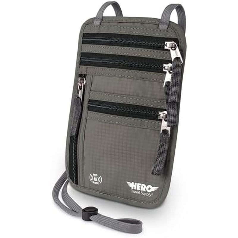 HERO Neck Wallet, Anti-RFID Stealing Brush Passport Holder, Easy Hidden Travel Pouch