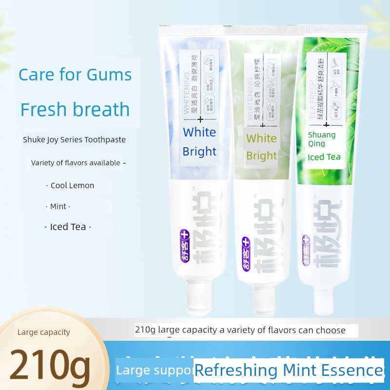 Shuke Jiyue ยาสีฟัน 210g ของแท้ Dazzling Clean Brightening Mint รสมะนาว Icy Tea ผู้ใหญ่ฟลูออไรด์ฟรี