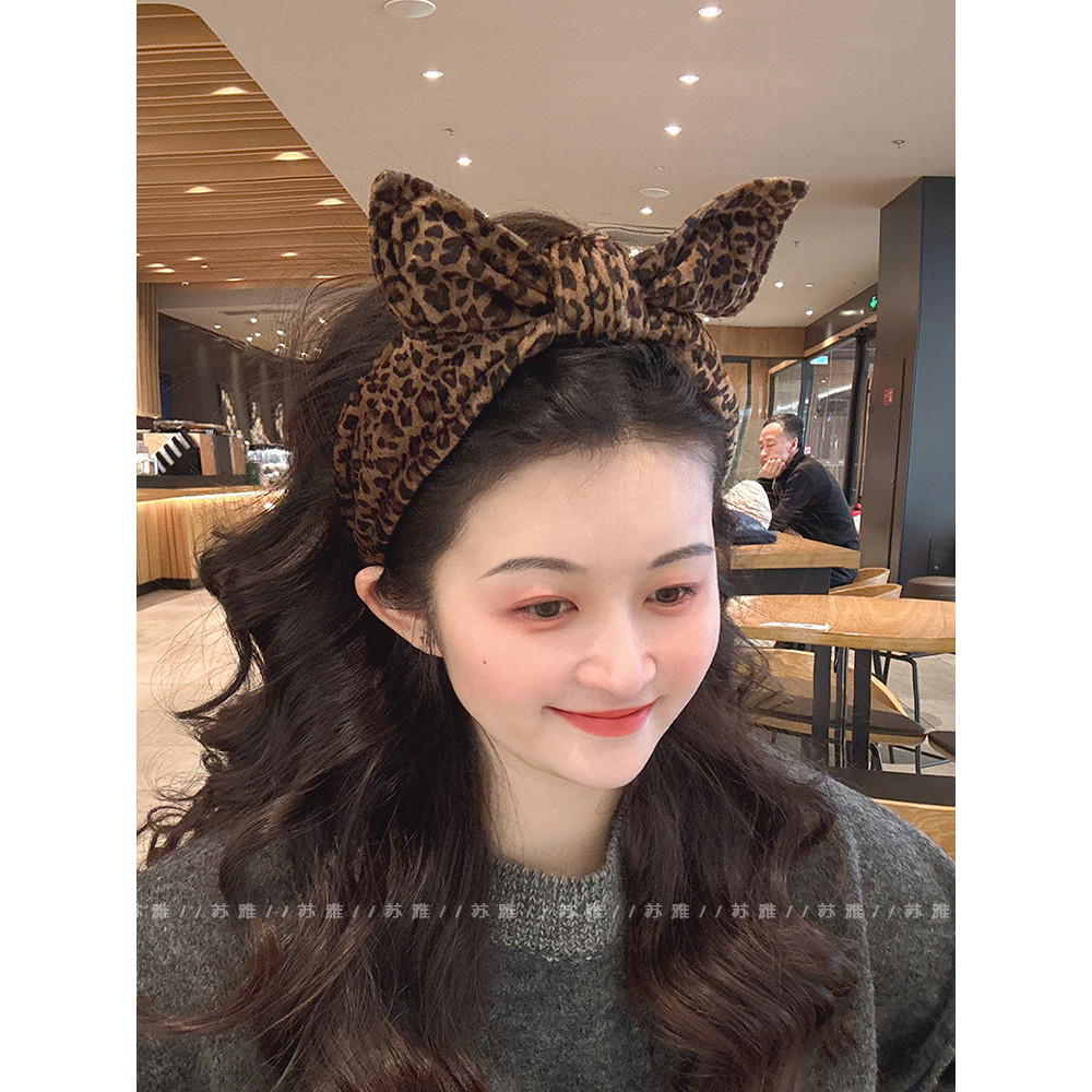 Spot Goods#Leopard print three-dimensional bow headband for women2026New high-crown hair press-on he
