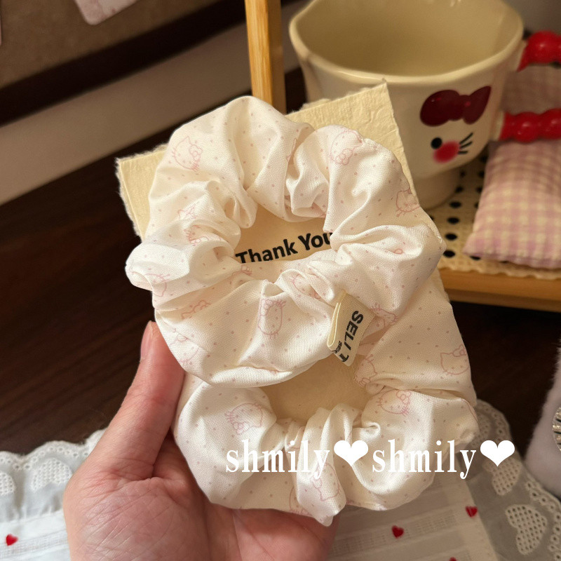Scrunchy Hair Tie พิมพ์แมวน่ารัก สีชมพู สำหรับผมหางม้าสไตล์สาวกิ๊ก