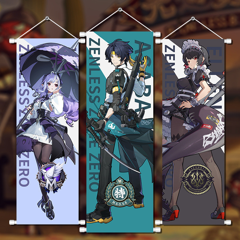 Zenless Zone Zero Scroll โปสเตอร์ Hoshimi Miyabi Asaba Harumasa 70x25 ซม.ผ้า Wall Art