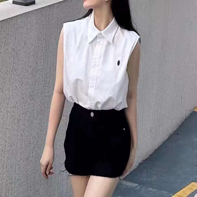 LSEQ RL Ral***ren Summer women's sleeveless shirt vest, women's oxford fabric top, loose cotton wome