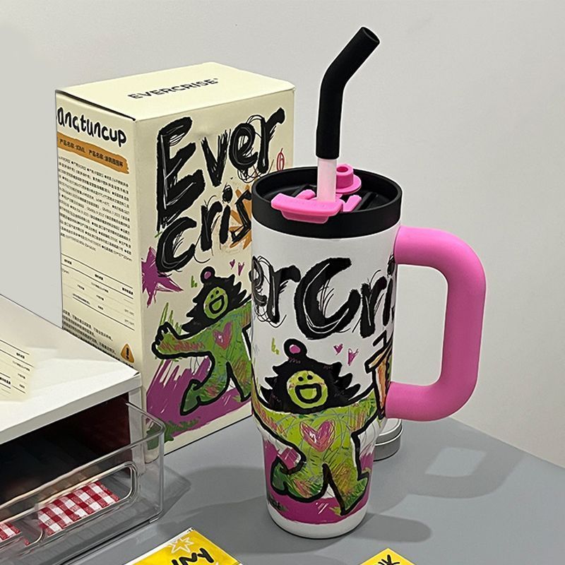 Big Mouth Thermos Cup Hoarding High-Appearance ขนาดใหญ่-ความจุ Big Mac ชายหญิงถ้วยฟางสํานักงานเย็นถ้