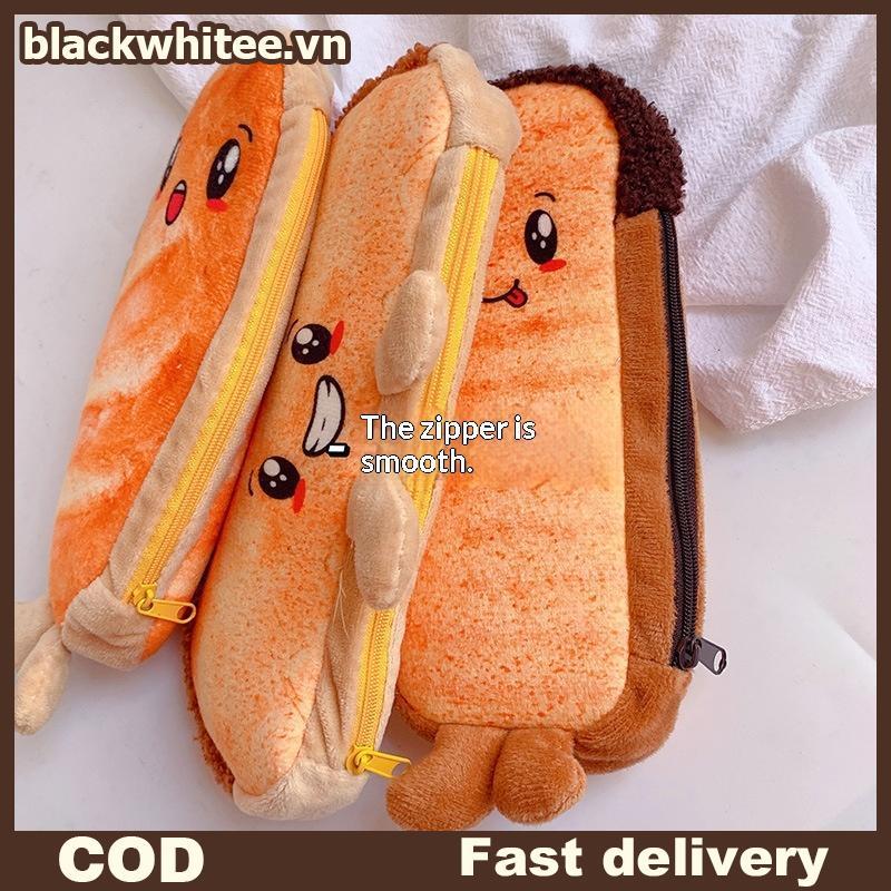 BWHTE Creative Funny Toast Bread Pencil Case ความจุขนาดใหญ่ Universal Student Pencil Case Pouch Chil