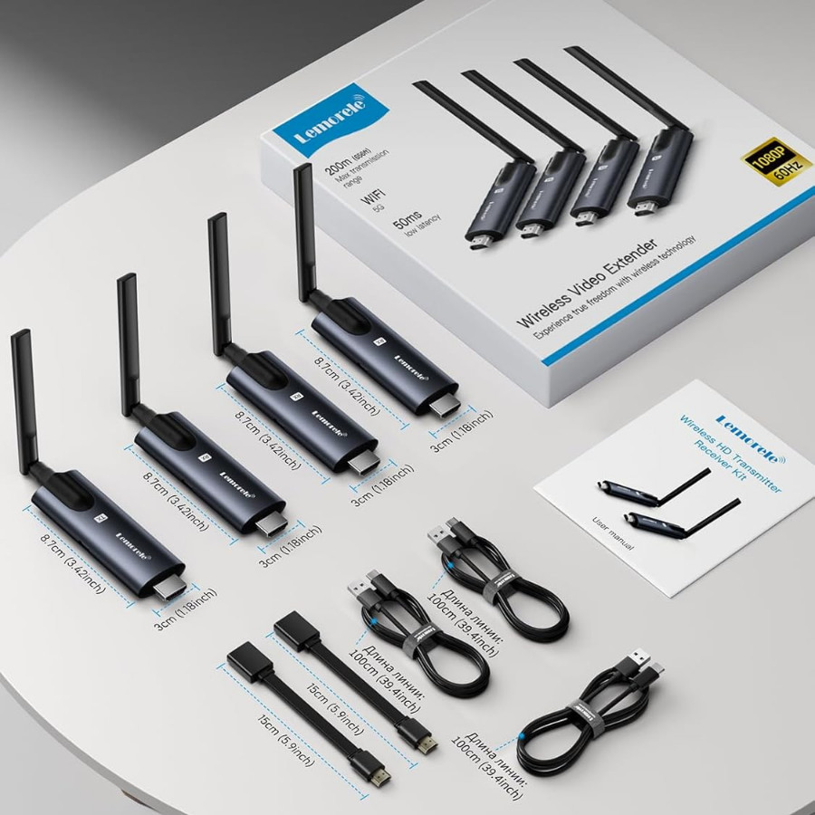 เครื่องส่งสัญญาณวิดีโอ ไร้สาย Lemorele R1030 1TX+3RX HDMI Wireless Video Transmitter Plug and Play