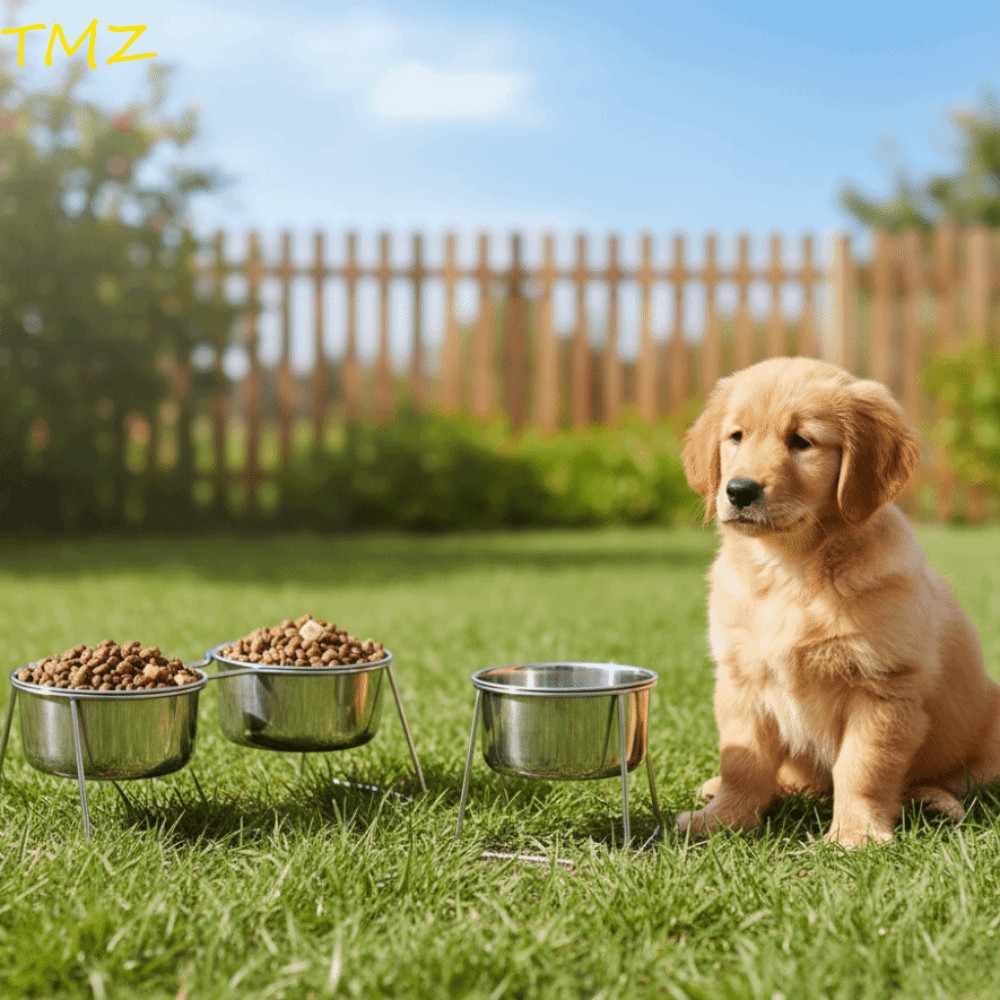 TMZ14968 ชามแมวสแตนเลส, ป้องกันการพลิกคว่ําฤดูใบไม้ร่วงทนคอป้องกันชามทําความสะอาดง่ายพร้อมขาตั้งป้อง