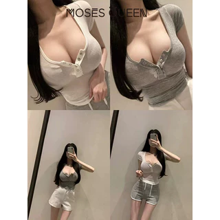 MOSESQUEEN เสื้อคอปกสั้นแขนสั้น แบบเนื้อเยื่ออ่อนสบาย น้ำหนักเบา ระบายอากาศได้ดี พร้อมปุ่มปิดตัว ออกแบบสไตล์ ใส่ได้ทุกโอกาส ทั้งชุดวันทำงานและชุด casual #63581