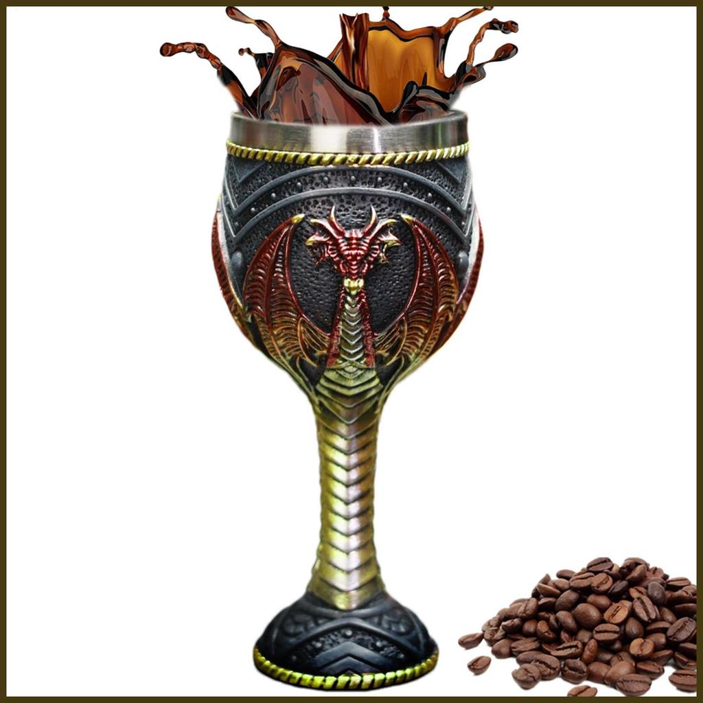 Dragon Goblet ยุคกลางเปลวไฟมังกรไวน์ Goblet Dragon Wine Goblet Dragons Chalice Goblet สแตนเลสดื่ม ha