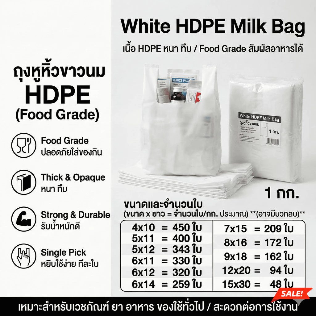 ถุงหูหิ้ว ขาวนม 1 กิโลกรัม แนะนำร้านยา คุณภาพดี สะอาดหนา ผลิตโดยโรงงานประเทศไทย