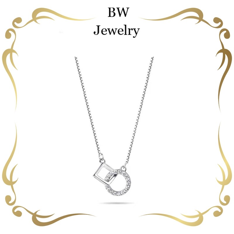BWjewerly S925 เงิน สร้อยคอกลมสแควร์ สร้อยคอเพชร เหมาะสำหรับผู้หญิง X056