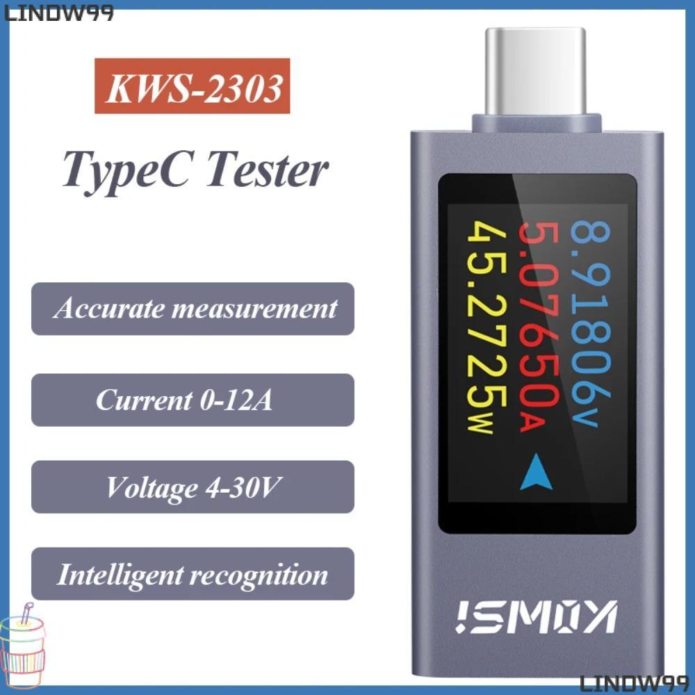 LINDW Current และแรงดันไฟฟ้า, Type-C KWS-2303C Power Meter Tester, แบตเตอรี่ความจุจอแสดงผล LCD PD โท