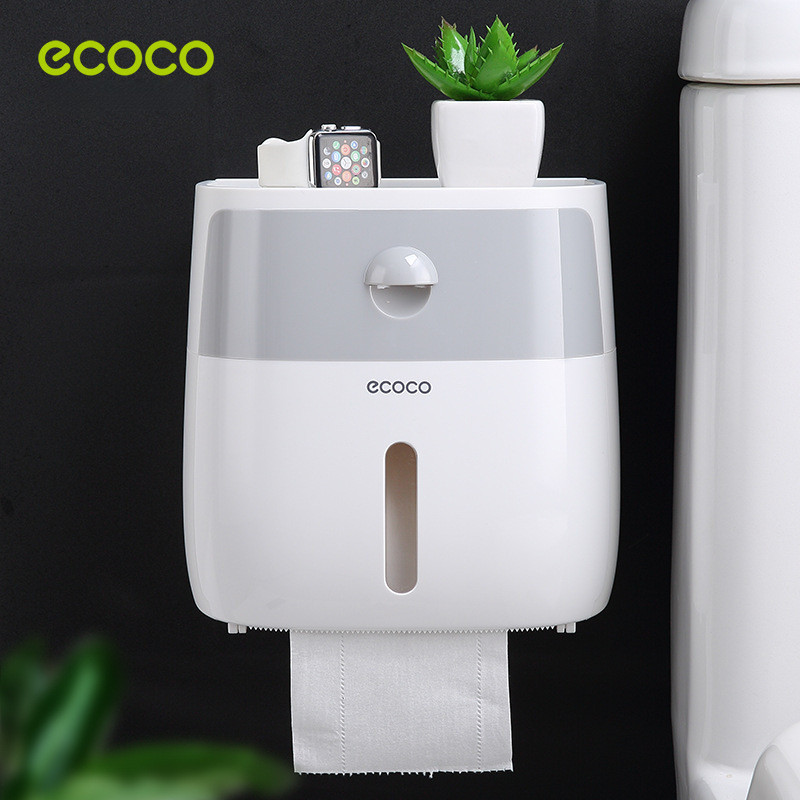 ECOCO กล่องใส่ทิชชู กันน้ำ ติดผนังไม่ต้องเจาะ