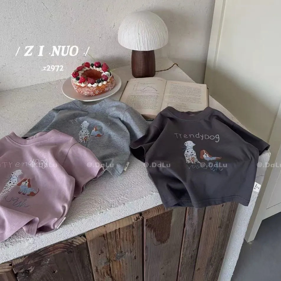 เสื้อครึ่งแขนคอกลมสำหรับทารกและเด็กเล็ก สไตล์เกาหลีฤดูร้อน พิมพ์ลายสนุก