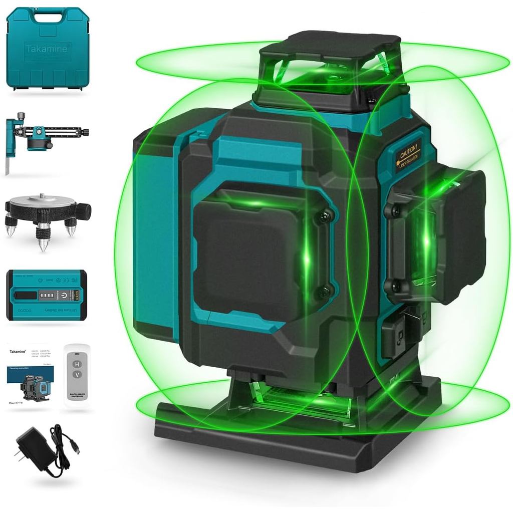 Takamine 16 Lines Green Laser Level Pro, 4x360° 4ง สีเขียวข้ามสายมืออาชีพสําหรับงานก่อสร้าง,สอง360° 