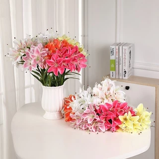 ดอกไม้ปลอม ลิลลี่ปลอม ดอกไม้ปลอมดอกลิลลี่ 12 ดอก ดอกไม้ประดิษฐ์ สําหรับตกแต่งบ้าน งานแต่งงาน