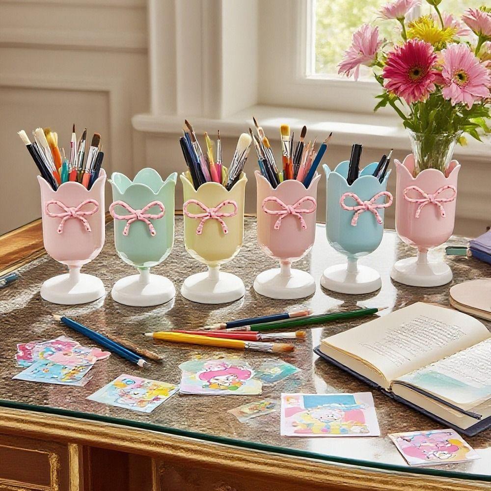 ROSEGOOD ที่วางแปรงแต่งหน้า, ที่ใส่ปากกาพลาสติกรูปทิวลิป, INS Desktop Organizer Storage Bucket นักเรียน