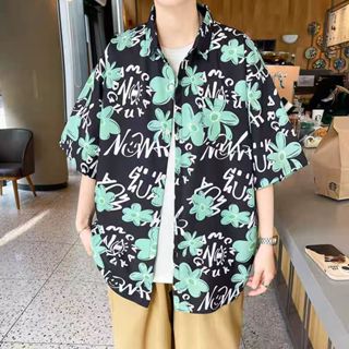 ฮาวายเสื้อแขนสั้นพิมพ์ดิจิตอลโพลีเอสเตอร์สำหรับผู้ชายและผู้ห…