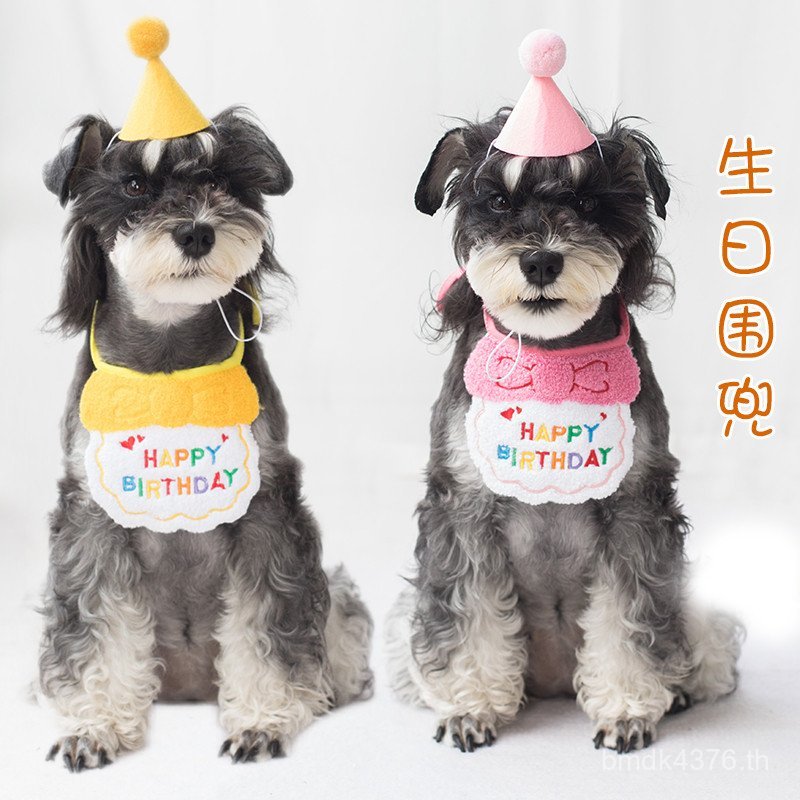 หมวก Bichon Photo Props สุนัขสัตว์เลี้ยงวันเกิด Bib ผ้าพันคอวันเกิดผ้าเช็ดตัวน้ําลาย Schnauzer Bib E
