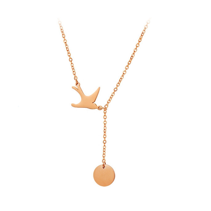 Simple Rose Gold Plated 316L สร้อยคอแฟชั่นสแตนเลส – จี้เหรียญนกพู่, เครื่องประดับสร้อยคอสมัยใหม่สําห