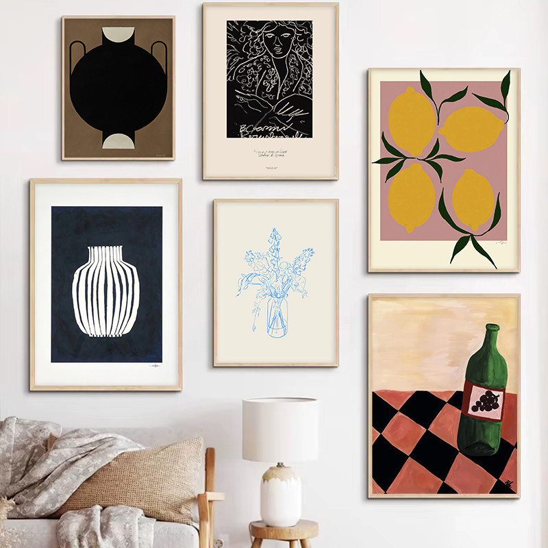 Simple Still Life ตัวอักษรโปสเตอร์หม้อมะนาว Swallow ภาพวาดผ้าใบ Wall Art ตกแต่งเหมาะสําหรับห้องนั่งเล่นห้องนอน