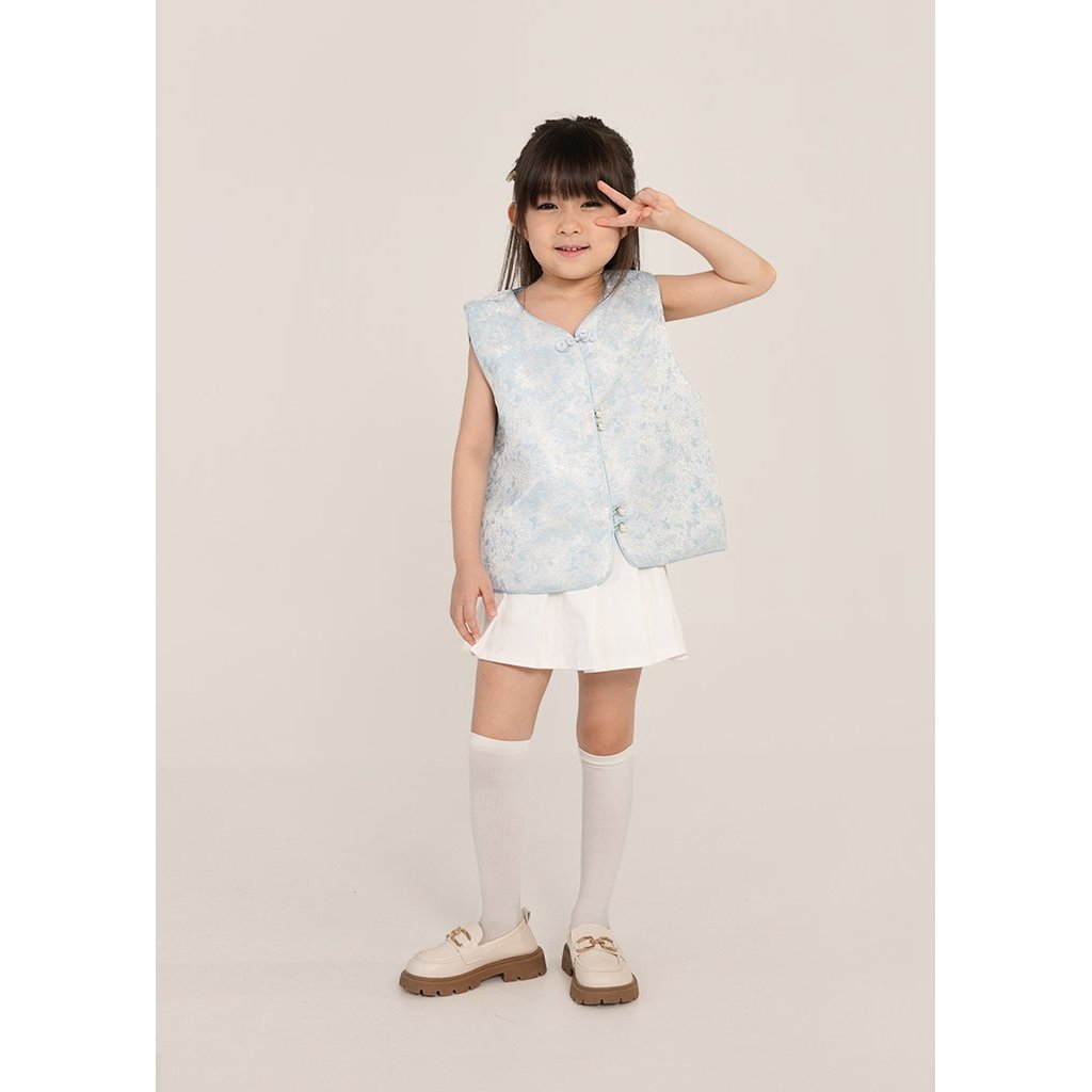(BABYGIRL) Icy Bloom Oriental Qipao Top สีฟ้า