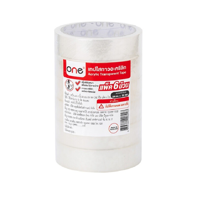 ONE เทปใส แกน 3 นิ้ว ขนาด 24 มม. x 36 หลา (แพ็ค 6 ม้วน)