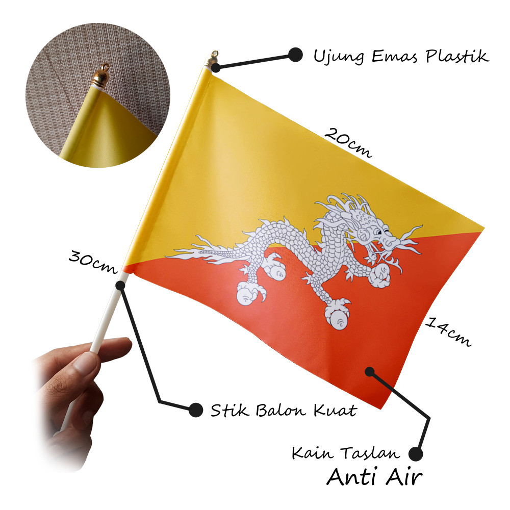 Bhutan Country Mini Hand Flag ขนาดเล็ก 14x20 ซม. - Parade & Festival Accessories - Evoke Apparel