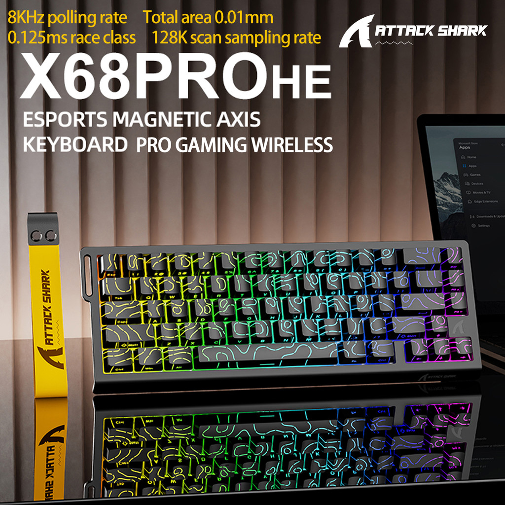 ATTACK SHARK X68 PRO HE ไร้สาย 3 โหมดคีย์บอร์ดแม่เหล็กสวิทช์ RGB สําหรับ Pro Esports Gaming,0.01 มม.
