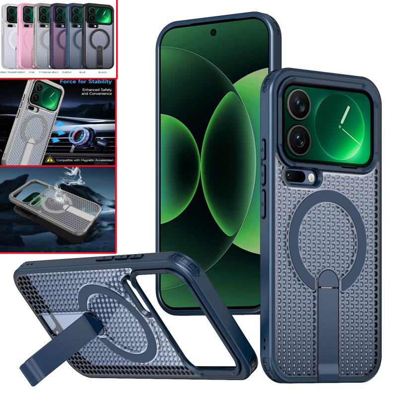 Magnetic Cellular การกระจายความร้อนปลอกสําหรับXiaomi 17 Pro Max 15T 14T Pro Poco C75 F7 71 X7 Pro Ultra 14C 15C Turbo 4 Proขาตั้งปกหลัง