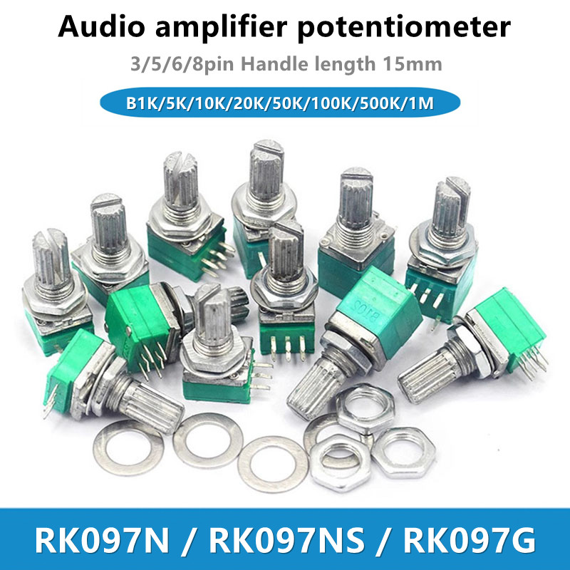 5pcs Potentiometers สวิทช์ RK097 RV097 3pin/5/6/8 pin B1K 5K 10K 20K 50K 100K 500K เครื่องขยายเสียงปิดผนึก potentiometer