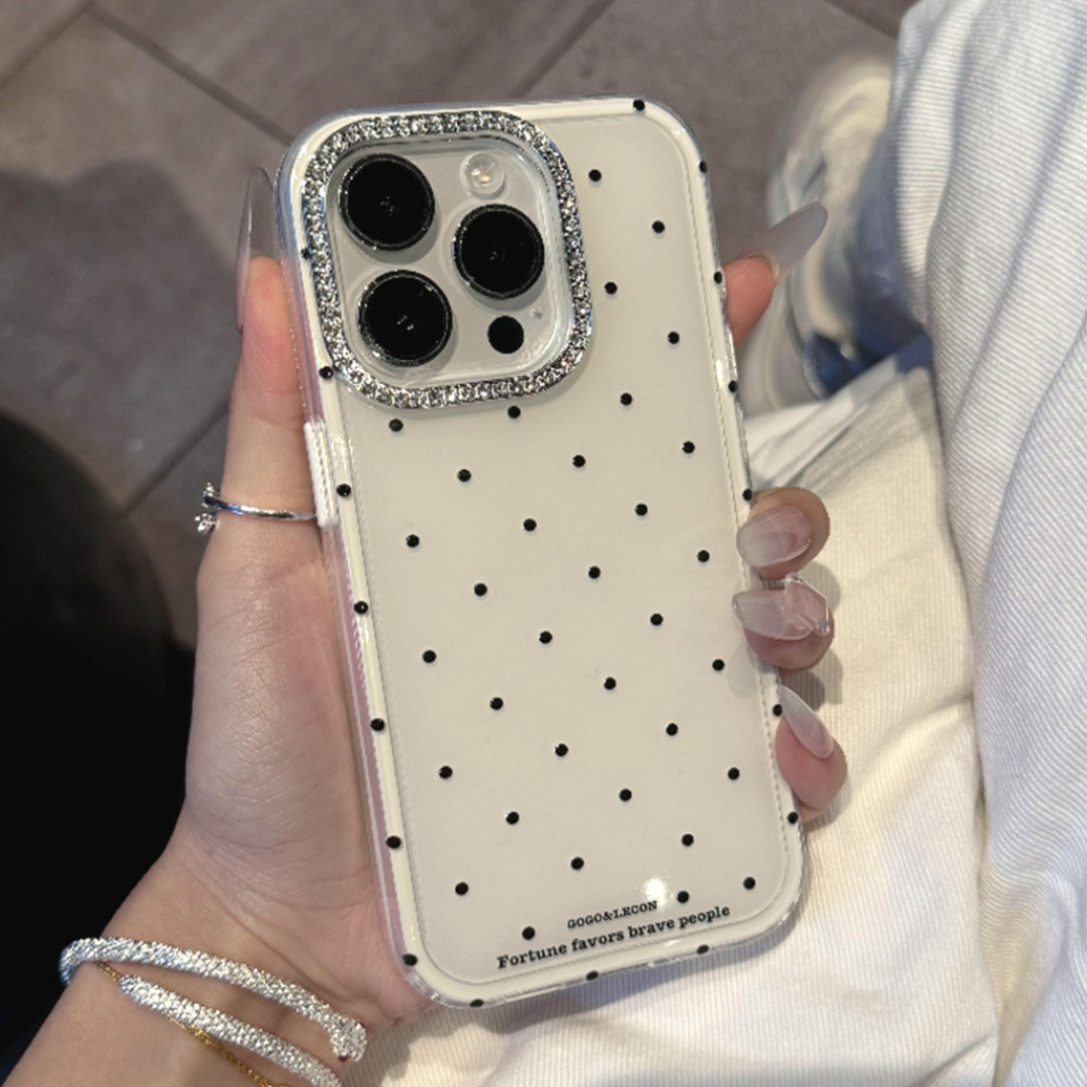 แฟชั่นหรูหราแวววาวเพชรเลนส์กรอบลายจุดเคสโทรศัพท์สําหรับ ไอโฟน 17 17อากาศ 16 15 14 13 12 11 มือโปร สูงสุด บวกกรอบหนาป้องกันการชนกันลูกอมสีปก