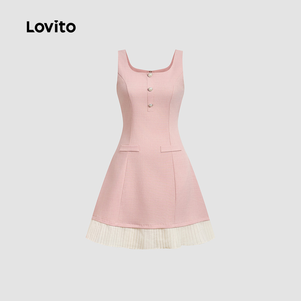 Lovito ชุดเดรสหรูหราสำหรับงานแต่งงาน งานทางการ ชุดเพื่อนเจ้าสาว ดีไซน์กระเป๋าตกแต่ง (แบบเย็บติด) ด้านหน้า กระดุมตกแต่ง สวยงามประณีต สำหรับฤดูใบไม้ผลิ/ฤดูร้อน สีชมพู สำหรับผู้หญิง L171ED458 - รูปที่ 4