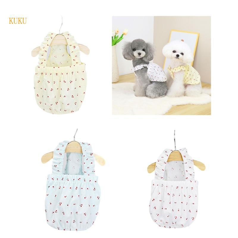 KU* Cherry Print Dogs Suspender Dress Daily Walking Pet Dress Dog Pyjamas Dog Skirt