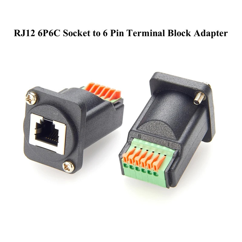 RJ12 6P6C แผงหญิง Mount 6 Pin Terminal Block อะแดปเตอร์ Bulkhead อะแดปเตอร์ D-type โมดูล RJ12 6P6C ห