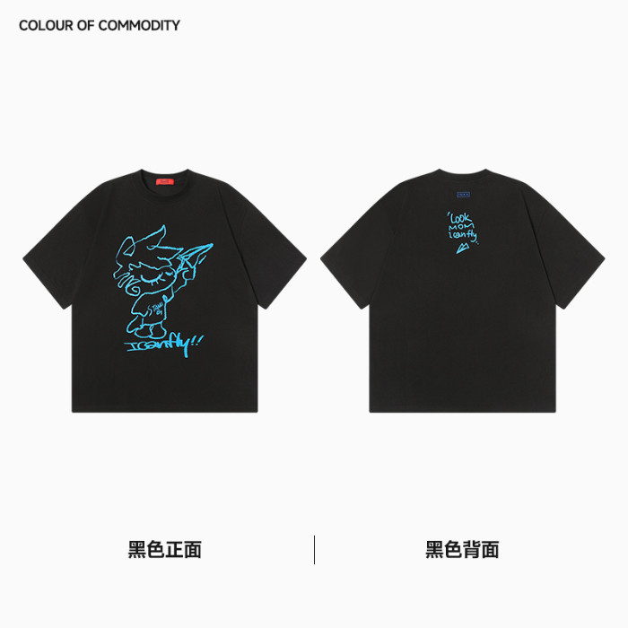 COD [/แนะนํา] Heavy 230g เส้นด้ายคู่ผ้าฝ้ายแท้หวีแน่นลายการ์ตูนพิมพ์เสื้อยืดแขนสั้น 2026 UCL1