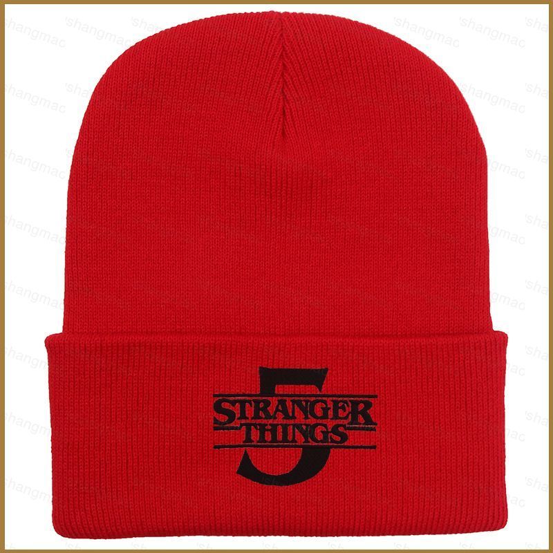 XX1J 2025 STRANGER THINGS 5 หมวกถักสีดํา หมวกทําด้วยผ้าขนสัตว์สําหรับการป้องกันความหนาวเย็นและความอบ