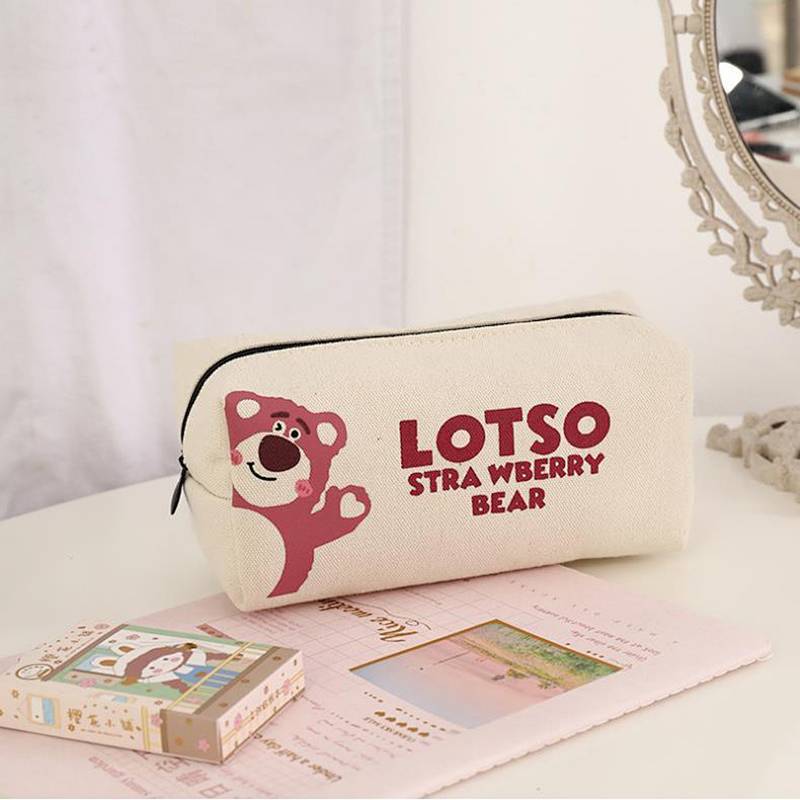 INS Style Cute Canvas Pen Bag Net Red Tide Large Capacity Strawberry Bear Pencil Case Primary School