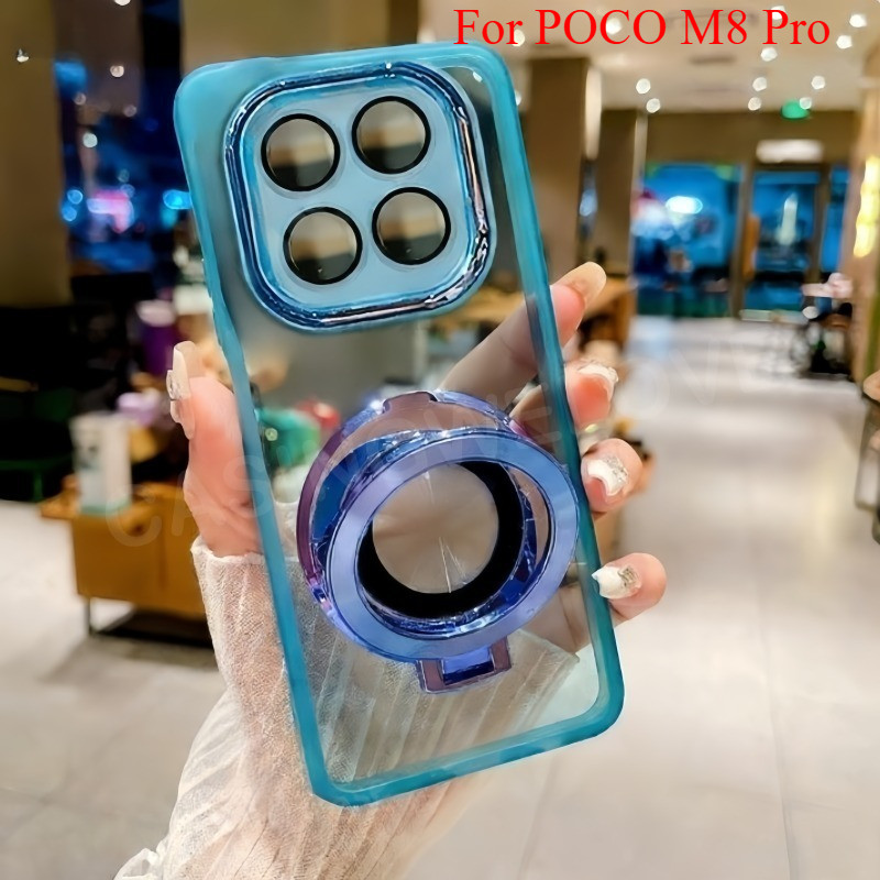เคสโทรศัพท์สําหรับ POCO M8 Pro 5G 4G 2026 เลนส์กล้องปกป้อง CD Ring Stand Holder เคสโทรศัพท์กันกระแทกฝาหลัง