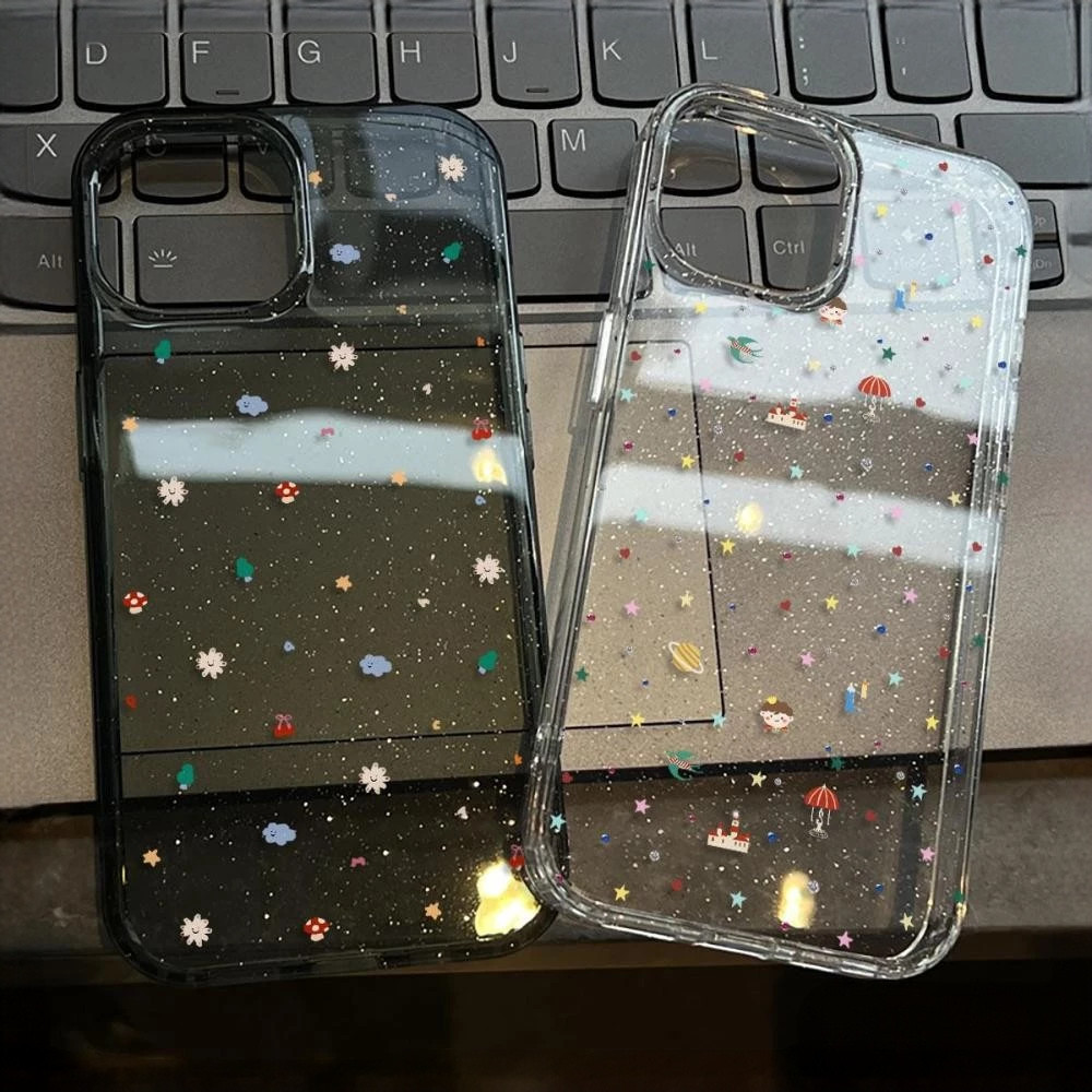 เคสสำหรับไอโฟน17 ของมาใหม่ ลายเล็ก น่ารัก เคสมือถือใสนิ่มกลิตเตอร์วาว For IPhone16 15 14 11 12 13Pro Max 6/7/8Plus XR XS