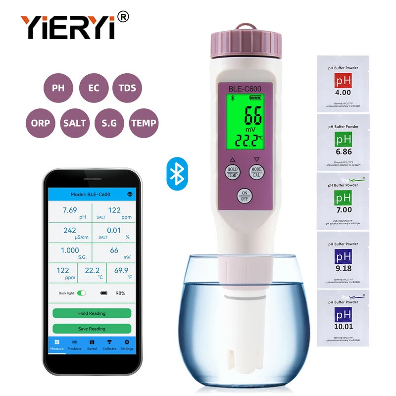 7-in-1/5-in-1 บลูทูธ PH Meter สมาร์ท PH EC TDS ORP เกลือ SG TEMP ทดสอบคุณภาพน้ํา Aquariums Hydroponi