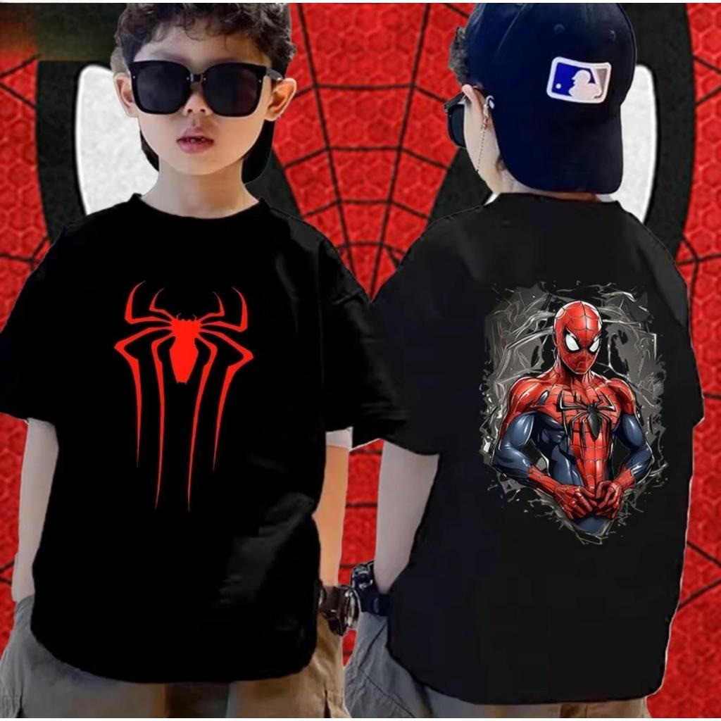 🏎COD เสื้อยืดแขนสั้นสำหรับเด็กดีไซน์ Blokees Marvel ลายสไปเดอร์แมน เนื้อผ้าโซโรนา เหมาะสำหรับเด็กชายหญิง