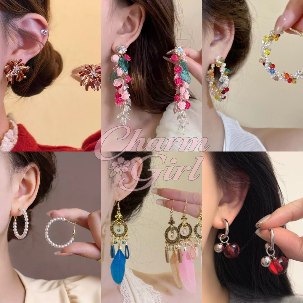 เครื่องประดับแฟชั่น ย้อนยุคหวาน ดีไซน์ลูกปัด พู่ประดับ มีหลายสีให้เลือก รูปทรงดอกไม้ไฟ ตุ้มหู