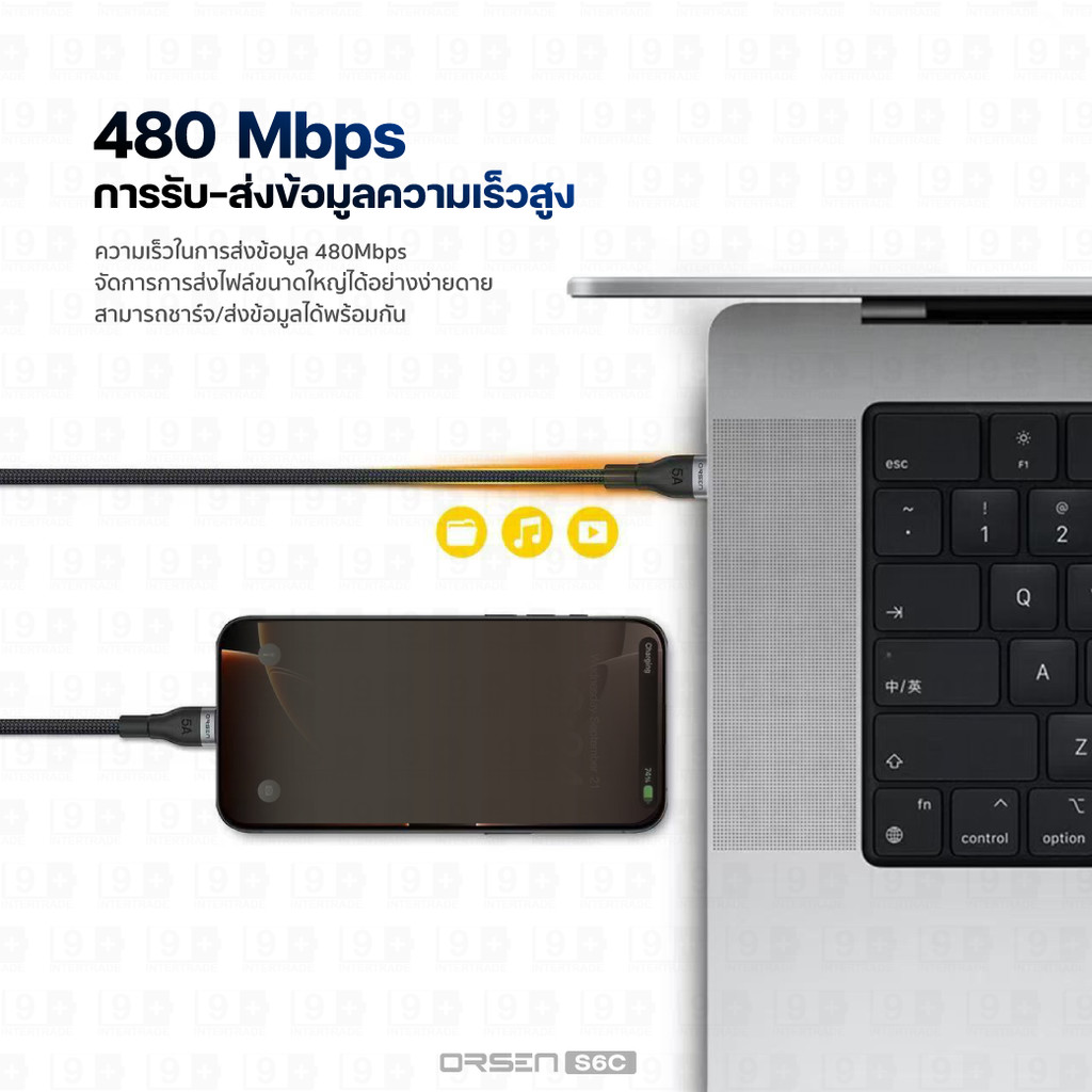 [89บ.สุดคุ้ม] Orsen by Eloop S6 สายชาร์จ Type C to C 5A 100W 240W Fast Charger PD สาย โน๊ตบุ๊ค Laptop - รูปที่ 3