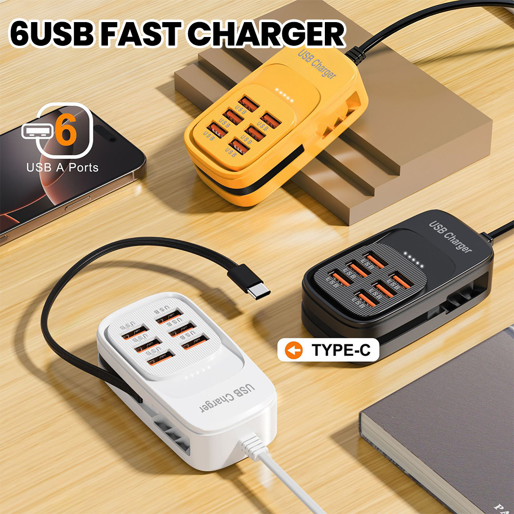 Multi Port Charger 6USB Extension Cable Plug EU/UK/US หัวชาร์จ Type-C 3PD 3USB ปลั๊กหัวชาร์จ