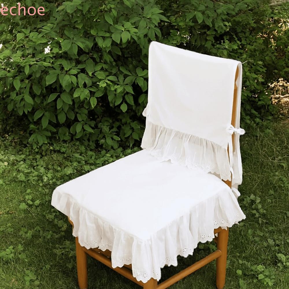 ECHOEDGE เบาะเก้าอี้, Hollow Design สีขาวภาษาฝรั่งเศสคําเก้าอี้ปกหลัง, High-End Ruffle ลูกไม้ตัดผ้าฝ้ายเก้าอี้รับประทานอาหาร Back Decor Party