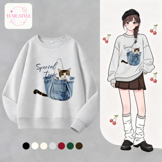 YUME🌸เสื้อกันหนาวแขนยาว เสื้อยืดคอกลมพิมพ์ลาย ทรงหลวม แฟชั่น…