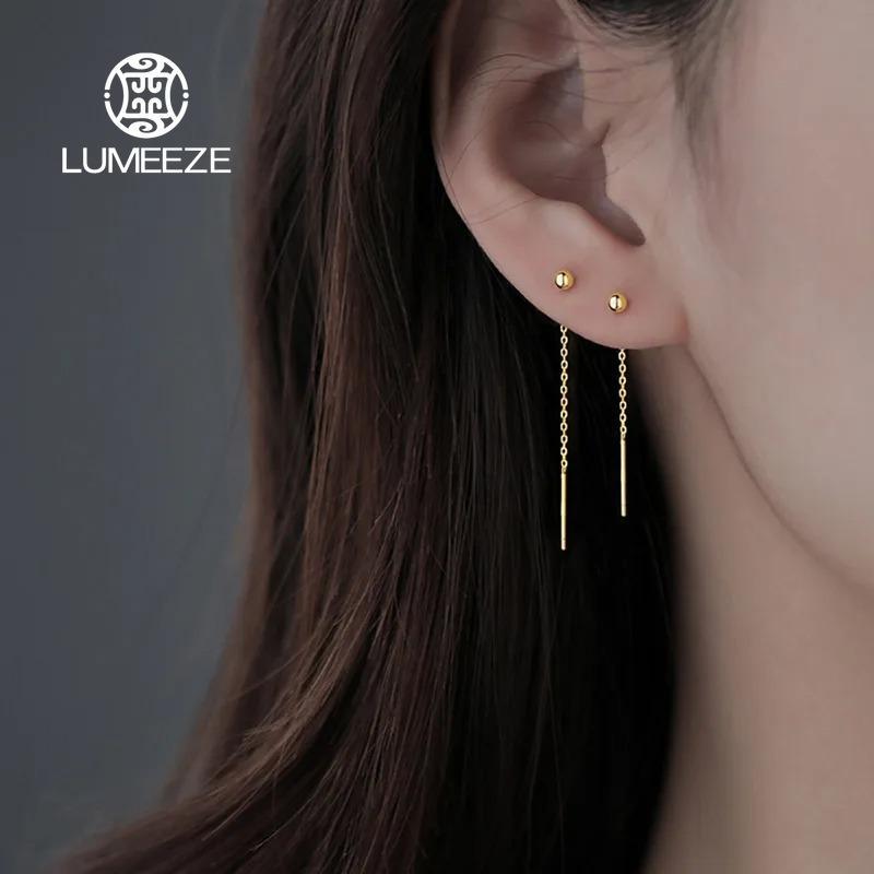 LUMEZE แฟชั่น Dangle ต่างหูผู้หญิงเรขาคณิต Ball ยาวพู่ Chain Drop เงินสีต่างหู Minimalism หู Kpop เครื่องประดับ EH123 #