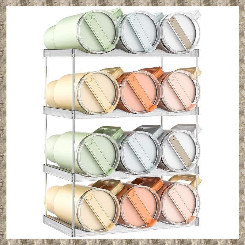 [zv0lma8i] สําหรับแก้วน้ําขนาดใหญ่ 40 ออนซ์ที่ใส่ขวดน้ําวางซ้อนกันได้ออแกไนเซอร์ 4 ชั้น- ชั้นวางถ้วย